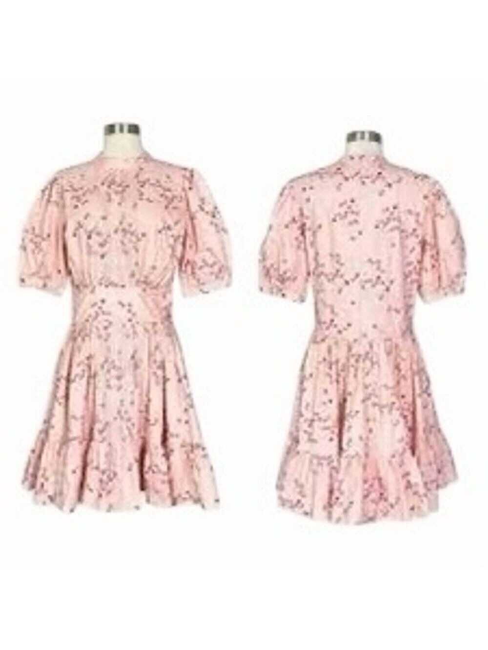 byTiMo Women's Floral Cotton Puff-Sleeve Mini Dress Pink Size S cottage core - Picture 1 of 9